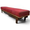 Image 1 : Vintage Wood Bench with Red Upholstery and Tacking Detail - 10" x 45" x 9"tall