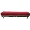 Image 2 : Vintage Wood Bench with Red Upholstery and Tacking Detail - 10" x 45" x 9"tall