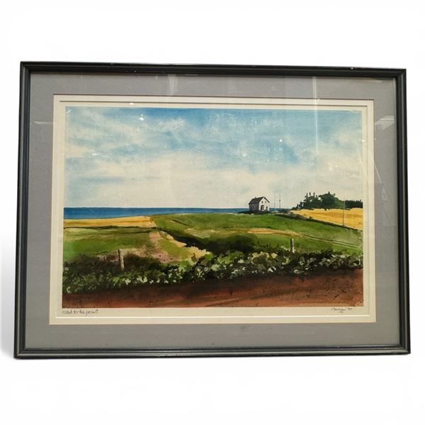 1990 Signed Original Water Colour "Road to the Point" (Frame dimensions: 31.5" x 23.5")