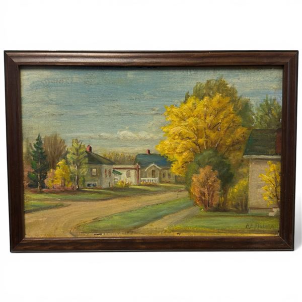 1959 H. E. Bulyea Oil on  Canvas Board Painting "Autumn" (Frame dimensions: 15" x 11")