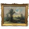 Image 1 : Vintage Impressionist Lithograph of a Pastoral Landscape - Signature may be Chandler - Lovely gilded