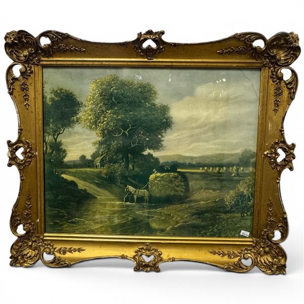 Vintage Pastoral Lithograph by Ullman New York - Signed Bolton - Lovely gilded frame (Frame dimensio
