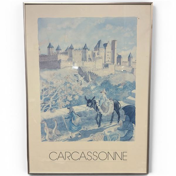 Vintage Travel Poster "Carcassonne" Occitanie, Southern France (Frame dimensions: 19" x 27")