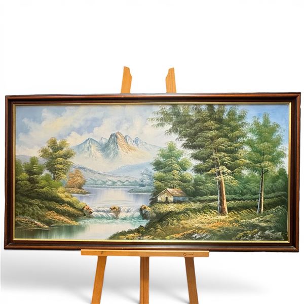 Framed landscape Painting - Unsigned (Frame dimensions: 51" x 27")
