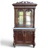 Image 2 : French Renaissance Revival Carved Oak Hunt Cabinet (white marble top, barley-twist columns, and orna