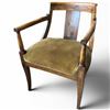 Image 1 : Antique Directoire-Style Oak Arm Chair with Green Velvet Upholstery & Nail Head Detail