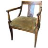 Image 2 : Antique Directoire-Style Oak Arm Chair with Green Velvet Upholstery & Nail Head Detail