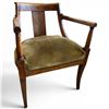 Image 1 : Antique Directoire-Style Oak Arm Chair with Green Velvet Upholstery & Nail Head Detail