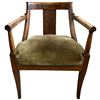 Image 3 : Antique Directoire-Style Oak Arm Chair with Green Velvet Upholstery & Nail Head Detail