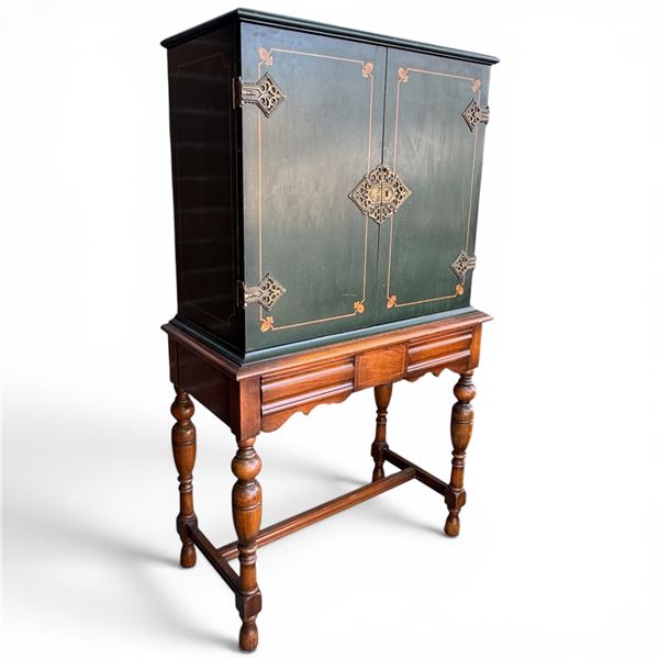 Dutch Raised Chinoiserie Cabinet with Brass Hardware (13.5" x 28" x 51.5" tall)