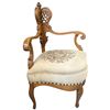 Image 2 : Louis XV Style Carved Walnut Corner Chair with Pierced Splat Back and Floral Tapestry Seat