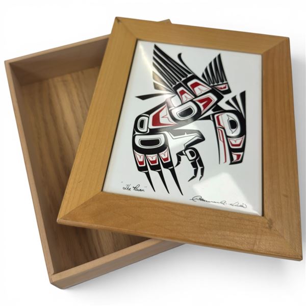 "The Raven" Clarence Wells Ceramic Tile Topped Wood Keepsake Box 10.5x8.75x2.25"