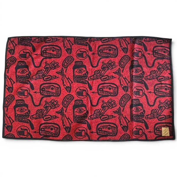 Kanata Blanket Company Artist Series "Dream Time" by Haida Artist James Hart 60"x37" Red & Black