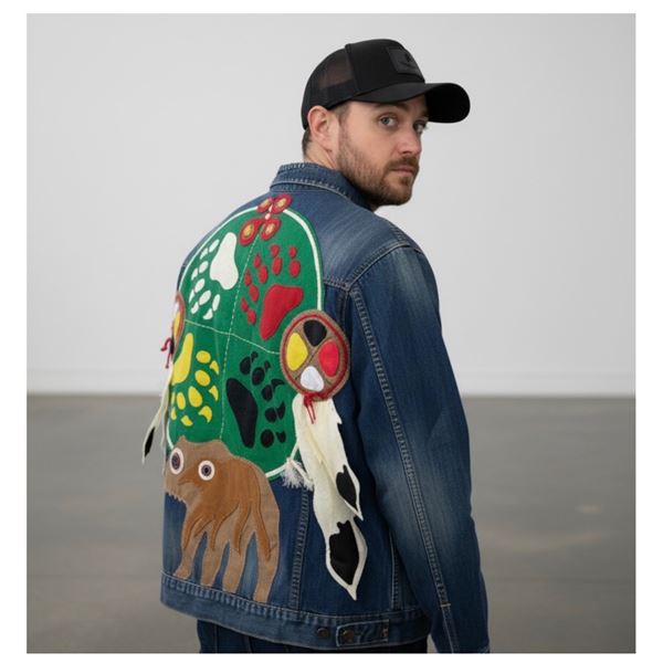 Original Paul Johnny Wearable Art Jacket Hand Stitched Flannel & Denim with COA First Nations Design
