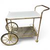 Image 2 : Vintage Brass Bar Cart with Removable White Top (Main Body Measures: 24" X 17" X 24" Tall)
