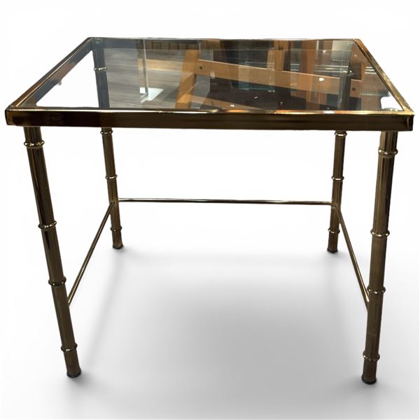 Vintage Glass Topped Brass End  Table (17" X 21" X 19" Tall)
