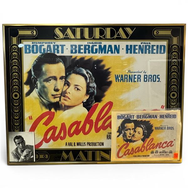 Casablanca Lobby Card, Bogart Photo & Framed Movie Ad (Framed ad is 22" x 28")