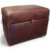 Image 1 : Brown Leather Ottoman with Hinged Lid for Storage and on Castors 24.5x16x20"