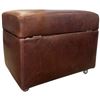 Image 4 : Brown Leather Ottoman with Hinged Lid for Storage and on Castors 24.5x16x20"