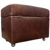 Image 5 : Brown Leather Ottoman with Hinged Lid for Storage and on Castors 24.5x16x20"