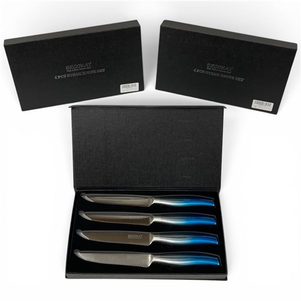 3 New Sets of 4 BECOKAY Stainless Steel Steak Knives -Serrated Knives with Ergonomic Handle