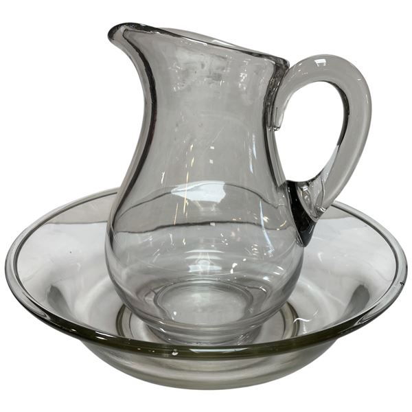 Vintage Glass Lavabo Set - Slightly Smoked Glass - Bowl is 13" diameter