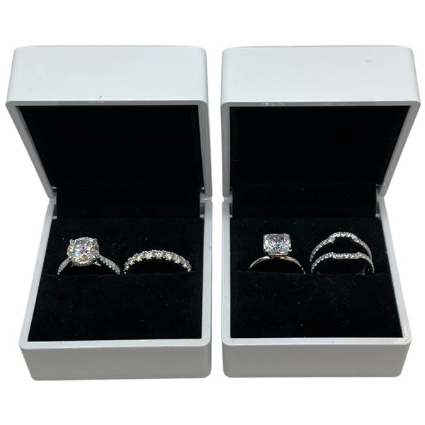 2 New Sterling Silver Crystal Wedding Ring Sets (4 Ct Crystal Center Stones) Ring Boxes Included