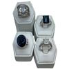 Image 1 : 4 New Rings Stamped .925 (Clear and Sapphire Crystal) longest ring face is 20 mm * Total weight: 25