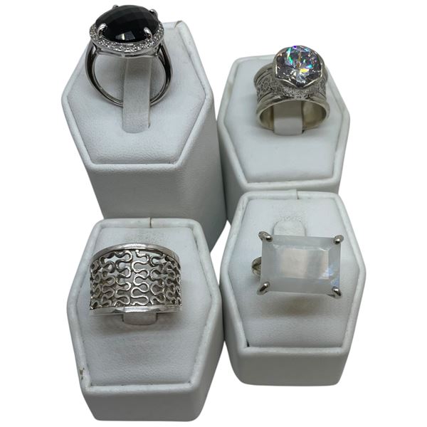4 New Rings Stamped .925 (Natural Stones & Crystals) longest ring face is 16 mm * Total weight: 31 g