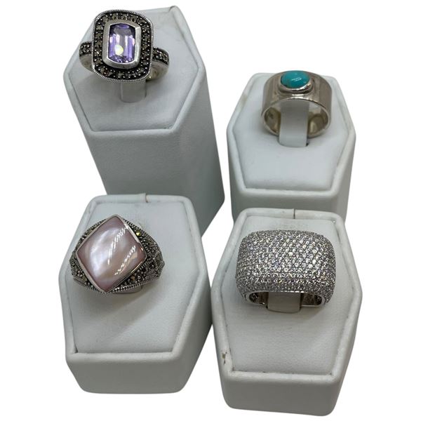 4 New Rings Stamped .925 (Natural Stones & Crystals) longest ring face is 14 mm * Total weight: 38 g