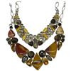 Image 1 : 2 Natural Gemstone & Crystal Bib Necklaces with Silver-Tone Settings (Widest is 2")