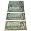 Image 1 : Group of 4 Canadian One Dollar Bank Notes - All Beattie/Raminsky  (1954 LY Prefix, 2 Crisp 1867-1967