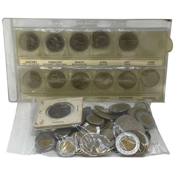 1 Pound of Assorted World Coins & Tokens - Majority are Canadian and Asian