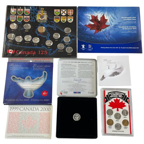 Group of Canadian Commemorative Coins & Stamps (Vancouver 2010 *missing 1 quarter, 20th Century Nick