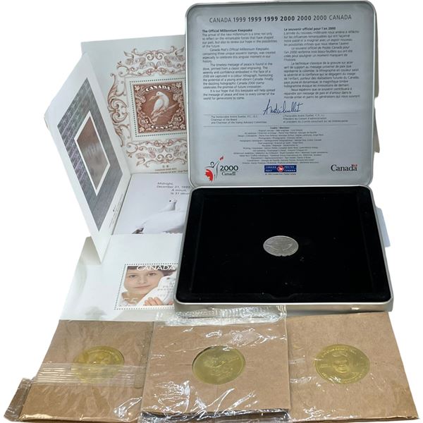 Canadian Millenium Coin & Stamp Set, Plus 3 Coca-Cola 2002 Canadian Olympic Team Medallions