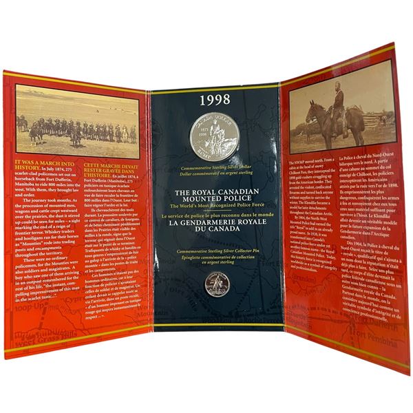 1998 Sterling Silver RCMP Dollar & Collector Pin Set Sealed in Folder ( 25.175 gram coin and 2.4 gr