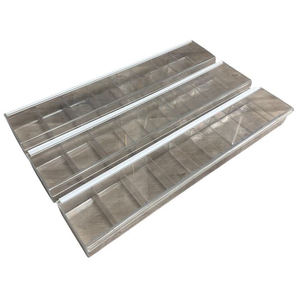 3 Long Flip-Top Retail Displays - Clear Lidded Product Displays with Removeable Bins (Each is 8" x 3