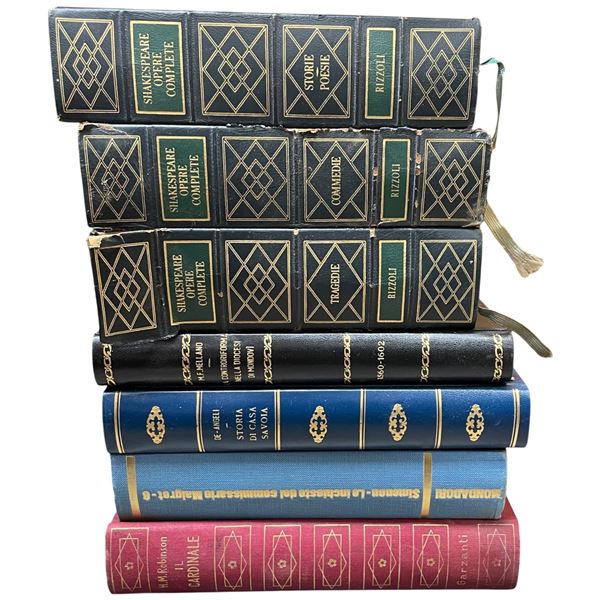 7 Vintage Collectible Books -  Majority are Written in Italian - Featuring: 3 "Shakespeare Opere Com
