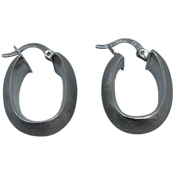 14KT White Gold Hoop Earrings with Brushed Satin Finish - Carino Brand - 8mm wide x 21mm long - Tota
