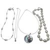 Image 1 : 4 Sterling Silver Pearl & MOP Necklaces (18 " Baroque 11mm Pearl,36mm MOP & Amethyst and more) -Tota