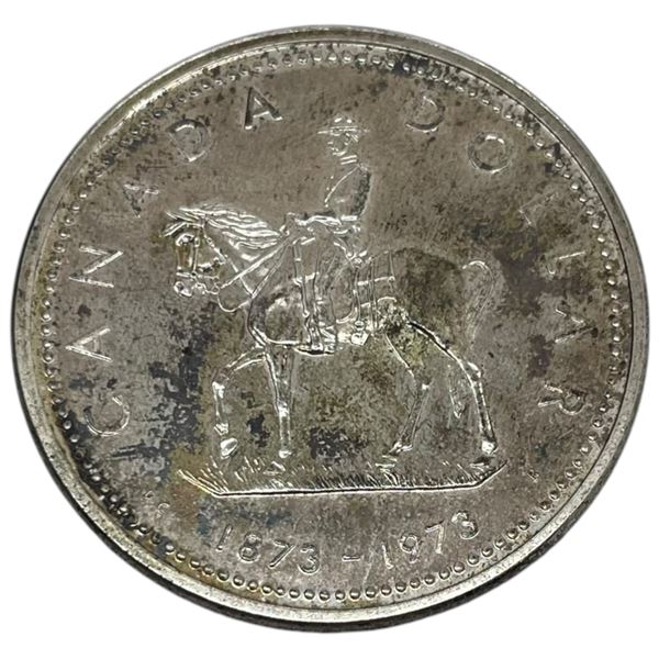 1973 Canada RCMP Commemorative Silver Dollar Coin - 50% Silver - Uncirculated with Patina