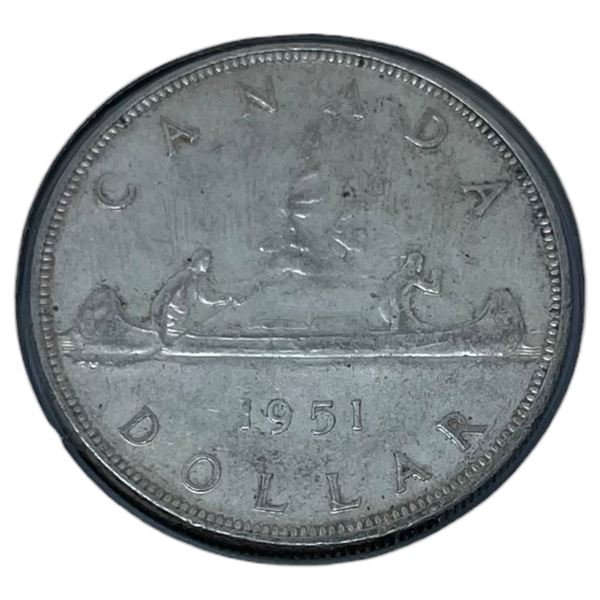 1951 Candian Silver Dollar Coin - 80% Silver - Circulated