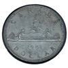 Image 1 : 1951 Candian Silver Dollar Coin - 80% Silver - Circulated