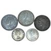 Image 2 : 5 Canada Silver Coins - 80% Silver (1940 & 47 25¢, 1961 & 65 10¢) and 50% Silver (1968 25¢)