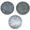 Image 1 : 3 Vintage Canadian Silver Quarters (1 x .925 Edward VII 1910 & 2 x 80% George V 1930 & ?)