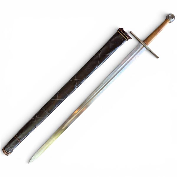 Medieval-Style Arming Sword with Leather Scabbard Brass Fittings  46" Long Sharp!