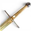 Image 4 : Medieval-Style Arming Sword with Leather Scabbard Brass Fittings  46" Long Sharp!
