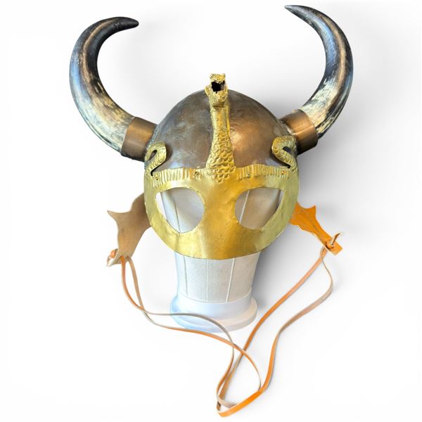 Replica Steel and Brass Horned Viking Helmet, Which Often Features a Face Mask Adult Size