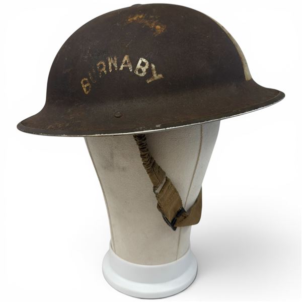 Canadian WWII Mark II ARP Helmet, Burnaby-Painted, Named to Elmo Fink, Civil Defense
