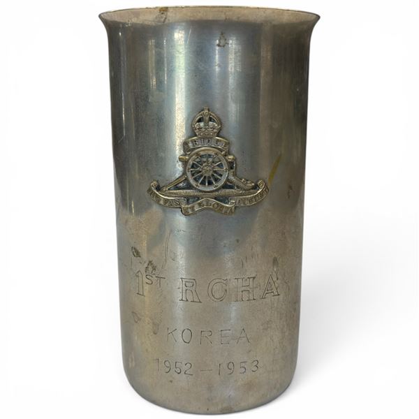 Royal Artillery / 1 RCHA Trench Art Mug with Ubique Badge, Hand-Engraved Dates